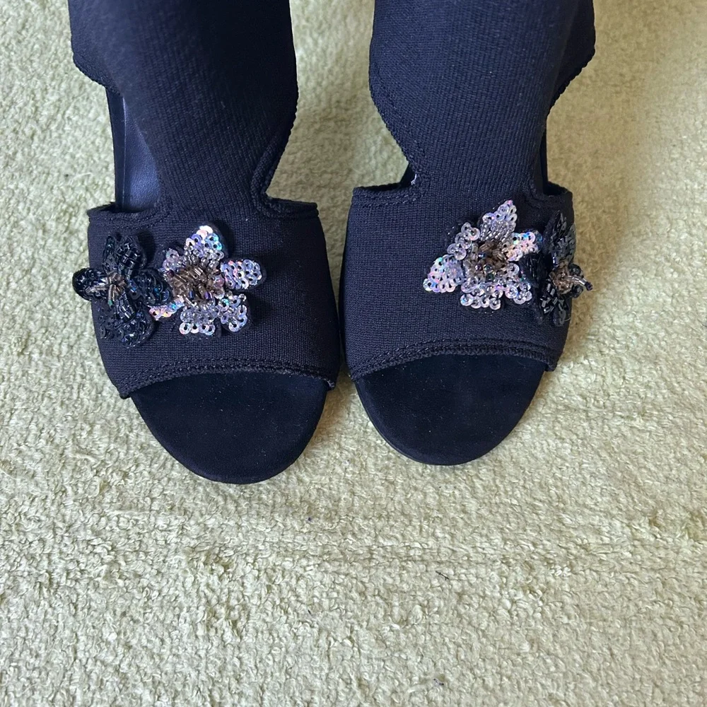 New Zara Black Embellished Sock Ankle Boots Sz 37 - Picture 11 of 13